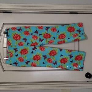 Central Falls cropped pant butterfly & flower print trousers blue size medium